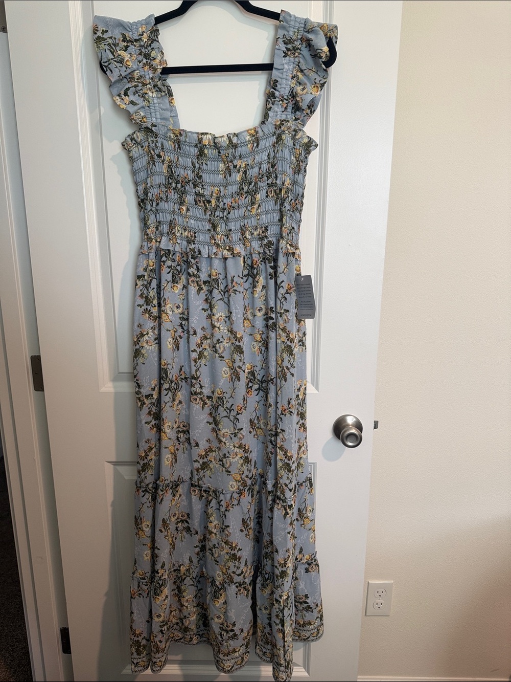Max Studio Light Blue Floral Smocked Maxi Dress for